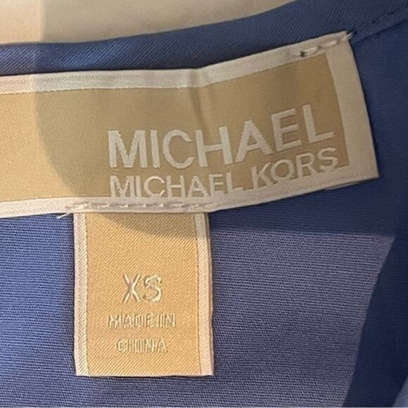 Michael Kors Azure‎ Blue Ruffled Dress With Fabric Belt NWOT Size XS - Picture 8 of 11